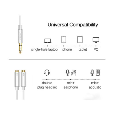 UGREEN AV141 (10789) 3.5mm to 2x3.5mm Audio Cable - White