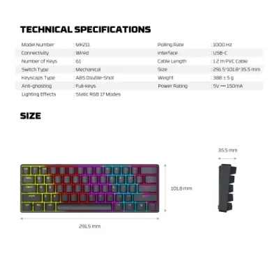 FANTECH MK211 ATOM61 Mechanical Gaming Keyboard