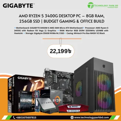 AMD Ryzen 5 3400G Desktop PC – 8GB RAM, 256GB SSD | Budget Gaming & Office Build