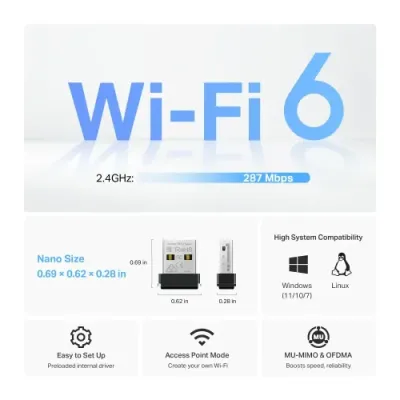 TP-Link Archer TX1U Nano AX300 USB Wi-Fi 6 Adapter